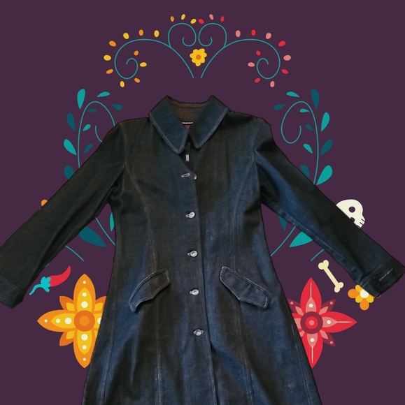 NWOT DKNY Retro Indigo Denim Trench Coat Sz M - Picture 4 of 6